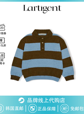 【现货】韩国lartigent软糯条纹毛衣jennie同款复古撞色Polo领女