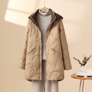 中长款 2024新款 轻薄妈妈小个子宽松外套潮 胖mm显瘦羽绒服女款 大码