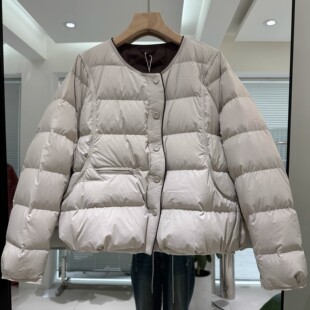 轻薄短款羽绒服女无领冬季新款时尚圆领宽松白鸭绒小个子保暖外套