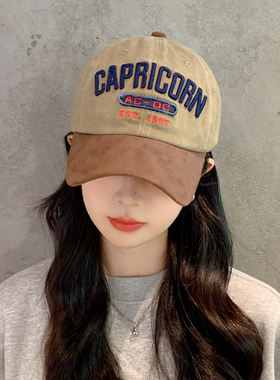 棒球帽女2023新款潮复古美式字母刺绣春秋大头围软顶宽檐鸭舌帽男