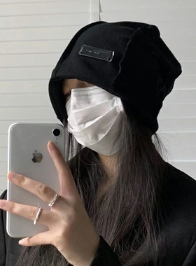 ins网红堆堆帽女秋冬季日系显脸小包头冷帽韩版百搭学生黑色帽子
