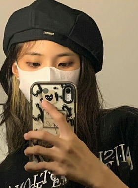 黑色贝雷帽女式秋冬季日系毛呢贝雷帽ins网红无沿八角帽潮流女春