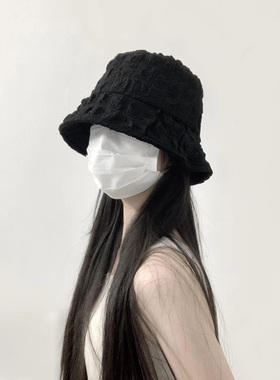 赵露思同款黑色渔夫帽女2024新款春夏韩系休闲大脸显脸小水桶盆帽