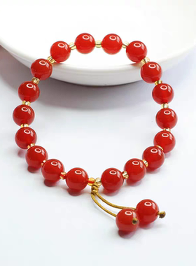 天然红玛瑙手链女好事成双流苏款编织玉髓玛瑙手串情侣款