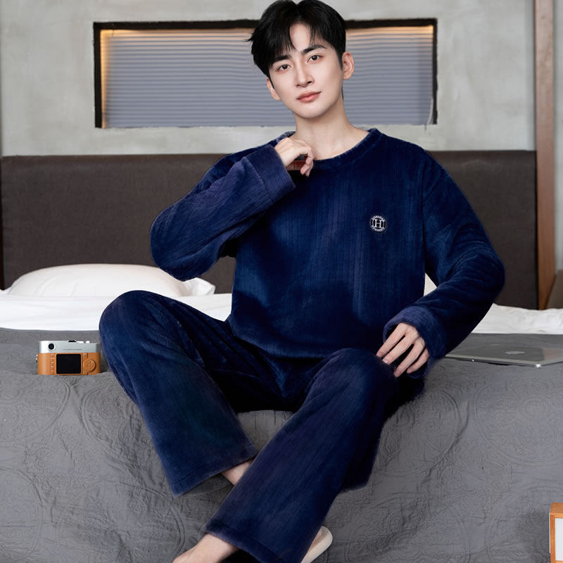睡衣男士秋冬款冬季珊瑚绒加厚加绒保暖法兰绒家居服冬天套头大码