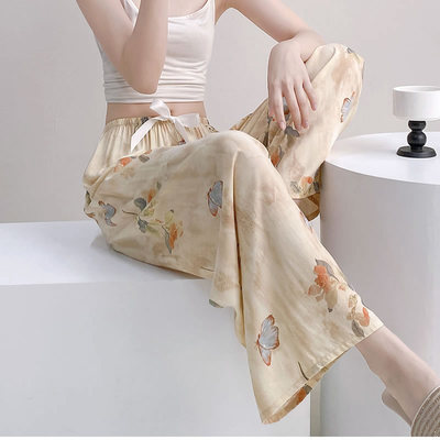 新款睡裤女夏季薄款棉绸人造棉家居裤可外穿胖MM大码长裤阔腿裤夏