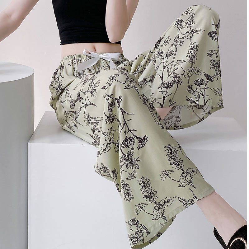夏季棉绸睡裤女士大码人造绵沙滩防蚊裤家居阔腿裤长裤夏天可外穿
