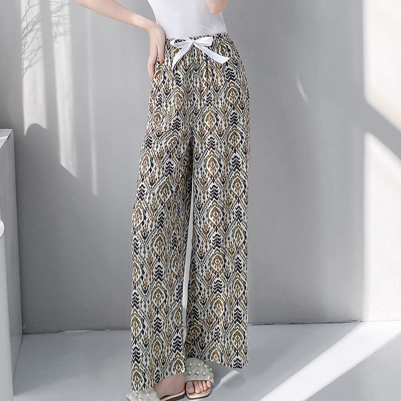 棉绸睡裤女士夏季薄款大码人造绵绸可外穿家居碎花九分裤子