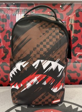 Sprayground棋盘格刷漆鲨鱼嘴包