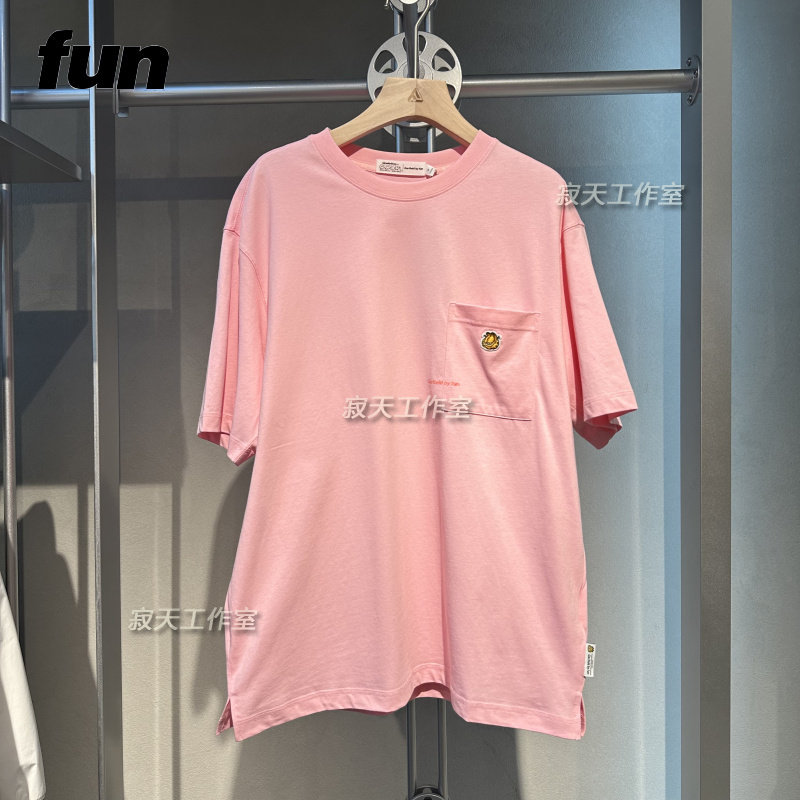 fun潮牌男女情侣加菲猫口袋ins宽松短袖t恤23年夏新款fgt13218r/w