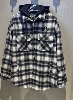Fun潮牌25秋冬百搭保暖格子外套上衣衬衫FMC35402B