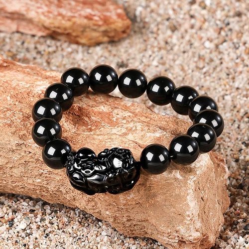 元妙观黑曜石貔貅手链男士单圈招财转运佛珠手串女款天然水晶饰品