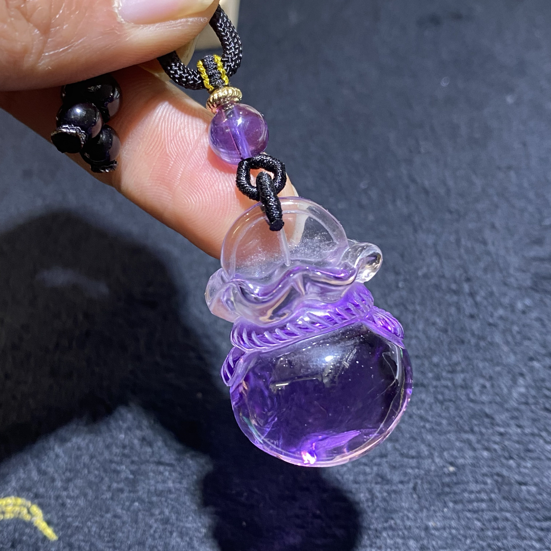 浅紫天然紫晶福袋吊坠男女款紫色水晶钱袋雕刻挂件饰品送闺蜜礼物