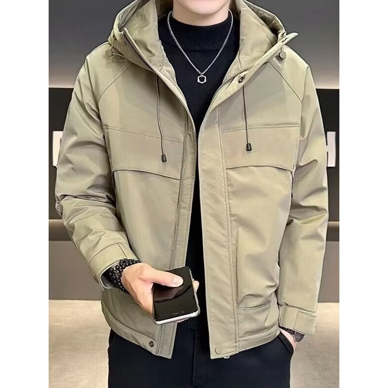 春秋新款工装连帽外套冲锋衣男宽松百搭潮牌户外休闲防风夹克外套
