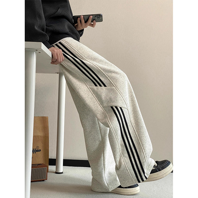 休闲裤条纹百搭阔腿拖地长裤子男