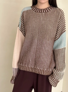 MACQNF正品2024秋新MQ29277A时尚宽松休闲百搭高品质条纹拼色针织