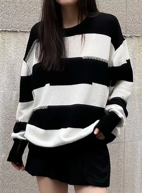 MACQNF正品2024春新时尚宽松休闲百搭高品质条纹圆领针织MQ80588