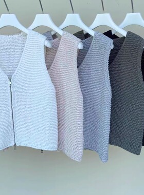 MACQNF正品2025春新款时尚百搭宽松拉链V领针织背心马甲女MQ29518