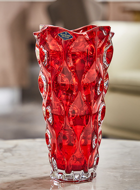 捷克进口BOHEMIA花瓶插花器客厅装饰品结婚礼品红色水晶玻璃花瓶
