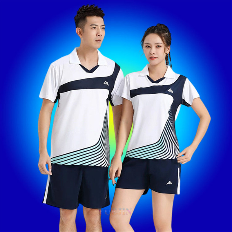短袖速干排球服套装男女比赛T恤运动乒乓球衣黑白蓝红色羽毛球服