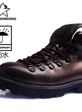 2018防水潮流马丁靴高帮百搭一脚蹬男鞋秋冬休闲鞋沙漠工装男鞋潮
