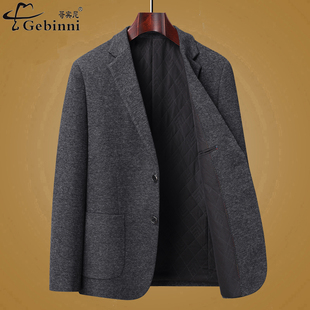 爸爸装秋冬季商务风含羊毛西服男单西高级感夹棉加厚保暖西装外套