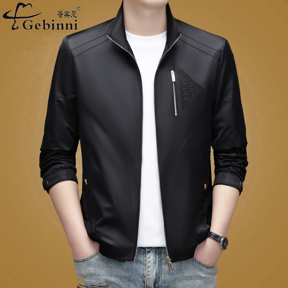 高端中青年舒适透气立领夹克男春季薄款时尚轻奢风商务休闲外套潮