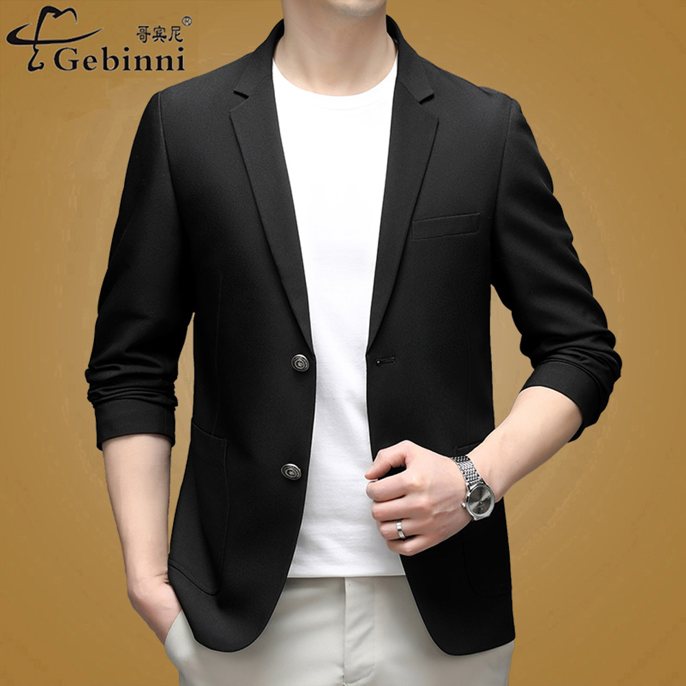 高端春秋新款男士商务风休闲西服黑色抗皱免烫单西百搭西装外套