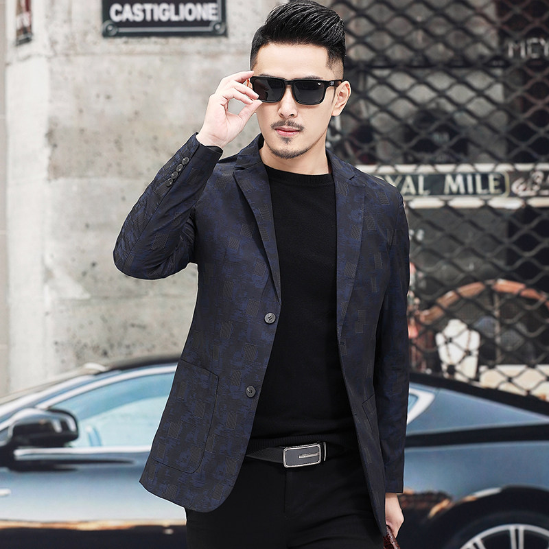 精品2025高级感休闲西服韩版时尚品牌男士春秋暗格子单西薄款西装