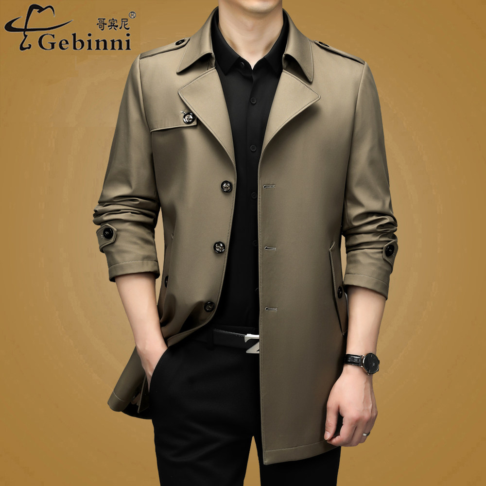 2026春装男士风衣中长款休闲英伦大衣商务潮流修身爸爸西装领外套