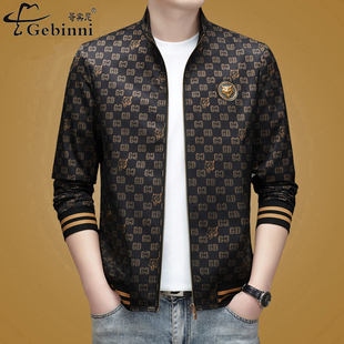 印花拉链百搭外套 中青年高端时尚 欧洲站春秋装 立领潮流夹克男士