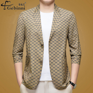 商务休闲印花单西百搭弹力西服 新款 哥宾尼男士 潮流休闲西服春秋季