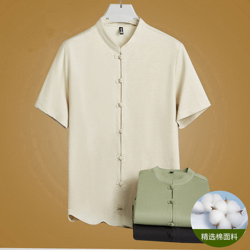 纯色盘扣宽松型短袖常规款中年