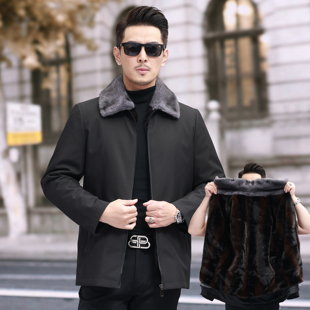 海宁男士貂绒可脱内胆翻领尼克服皮草水貂皮大衣爸爸装保暖外套冬