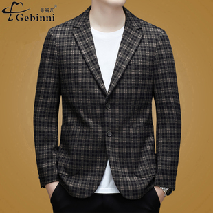 2025高端针织便西男士中年爸爸装弹力西服单西格子商务休闲外套