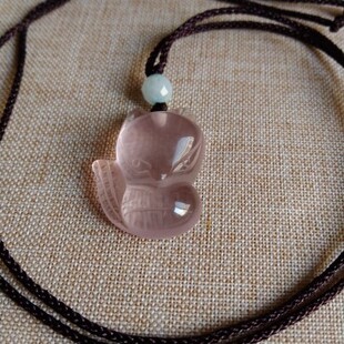 精品天然粉水晶狐狸吊坠正品 天然粉晶狐狸挂件一物一图假一赔十