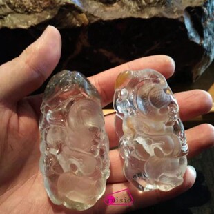 精品纯天然水晶龙一对天然绿幽灵水晶天然红兔毛水晶雕刻把件吊坠