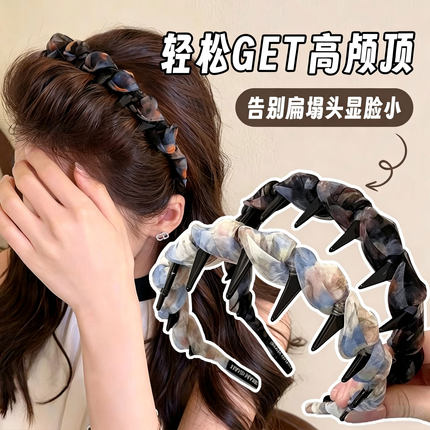 碎花欧根纱波浪发箍女2026新款夏天高颅顶带齿头箍显脸小发卡头饰
