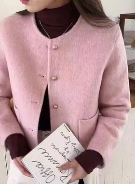 10922 单排扣圆领小个子短款双面羊绒大衣女2025秋冬羊毛呢小外套