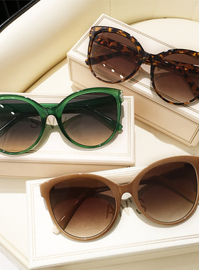 绿色豹纹玳瑁边框圆形太阳镜