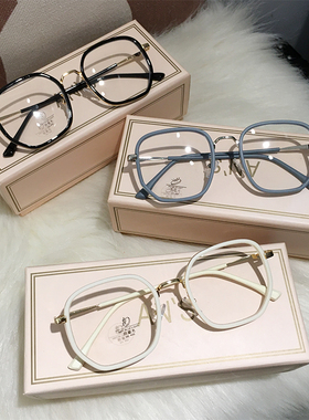 素颜神器眼镜近视可配度数女绿色米色方圆脸防蓝光男镜架防蓝光潮