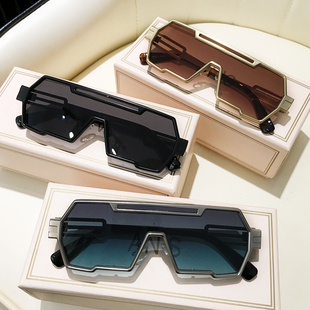 厚重金属科技感茶色墨镜男痞帅美式高级感飞行员防紫外线太阳镜女