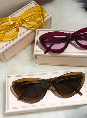 ins风猫眼墨镜女复古彩黄色欧美