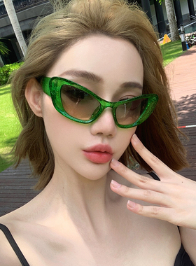 辣妹猫眼绿色墨镜女y2k显脸小