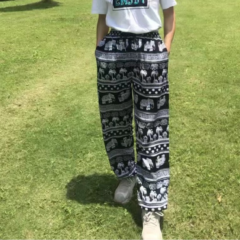 自然腰波西米亚大象裤子沙滩