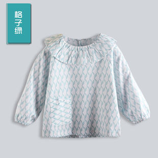 囝囡共舞纯棉儿童罩衣宝宝反穿衣女童带领系扣防水防脏吃饭衣围裙