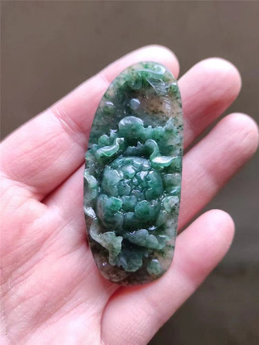 南阳玉挂件天蓝冰透绿色牡丹花吊坠独山玉天然玉石花件颈饰