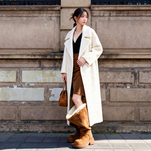 轻奢简约风白色羊毛大衣女长款双排扣西装领高级感羊毛呢外套冬新
