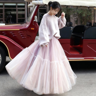 猫布制造原创网纱半身裙紫色法式 气质超仙荷叶边网纱裙2025年秋冬