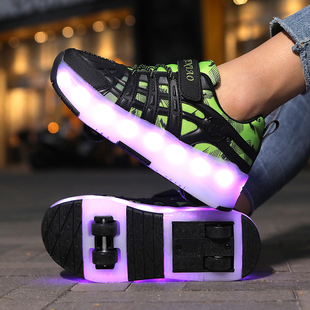 儿童自动收缩暴走鞋女童四轮滑板鞋带灯可充电变形鞋学生版运动鞋